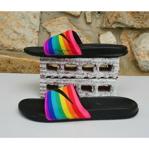 NIKE BENASSI JDI BETRUE Slide Slipper Sz 14 CD2717-001 Rainbow Multi-Color LGBTQ - Picture 2 of 8